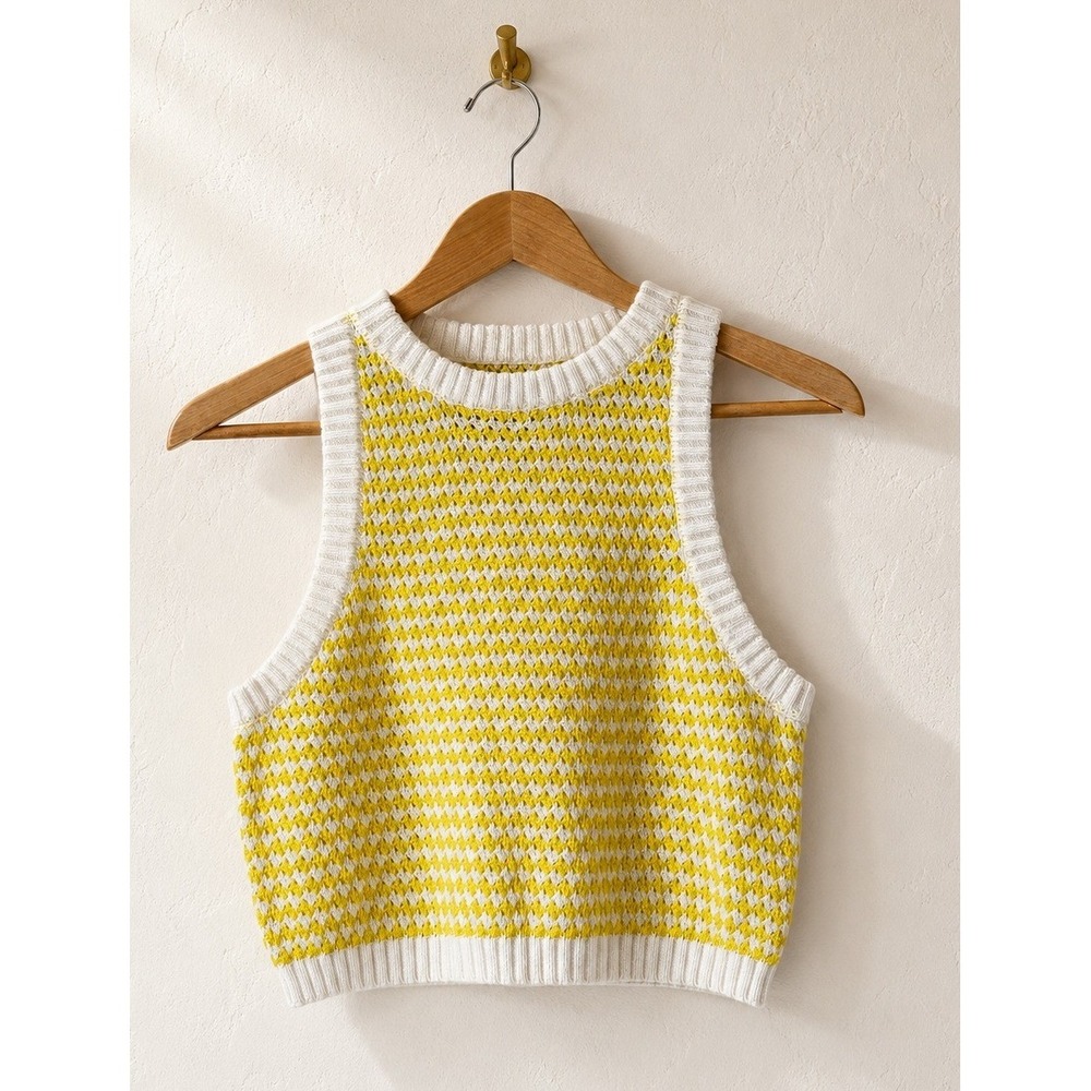 Future Collective Sweater Vest Women Small Yellow Cotton Cropped Preppy Retro